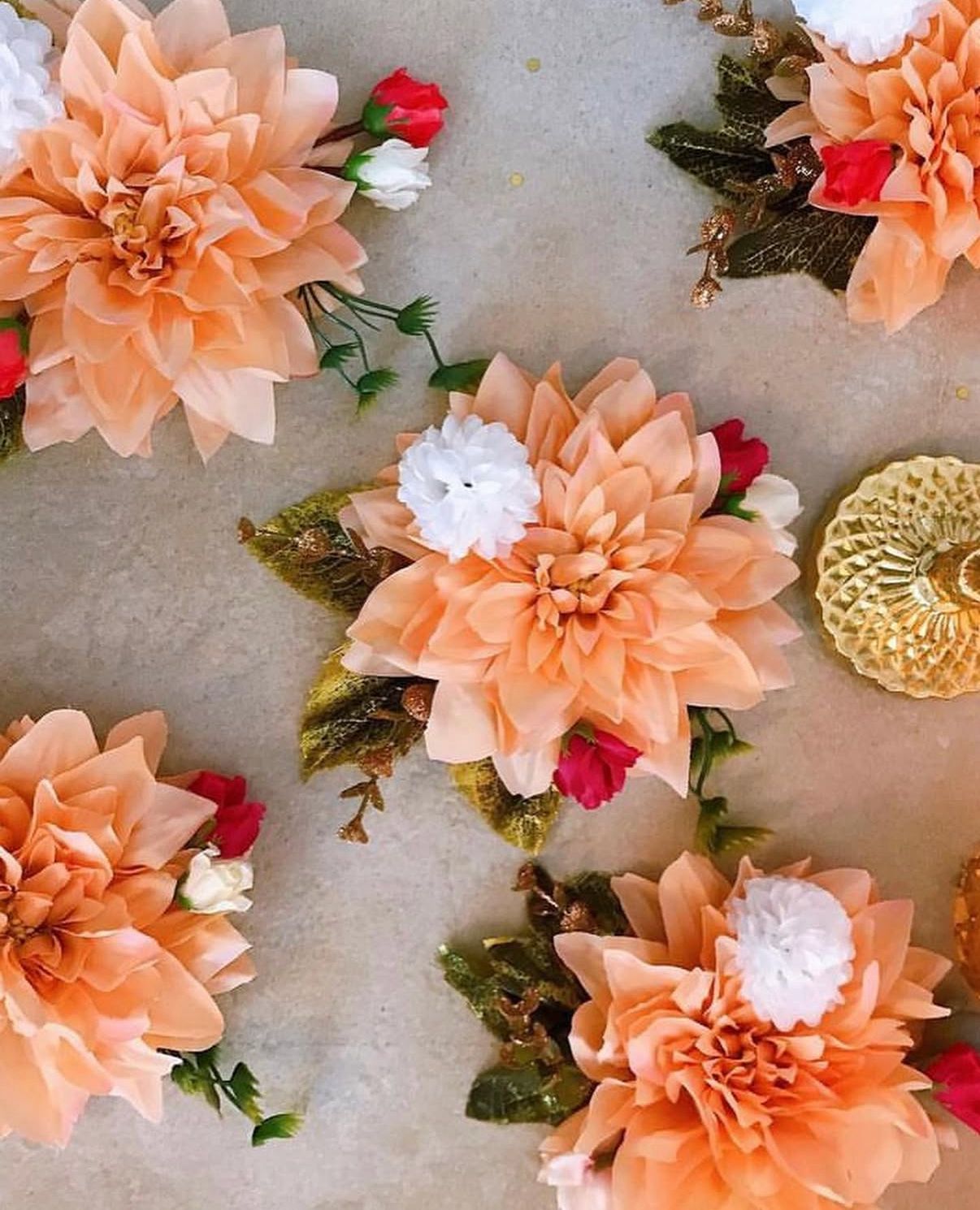 Festive Bloom Dahlia & Gold Leaf Embellishments (Price Per Piece)